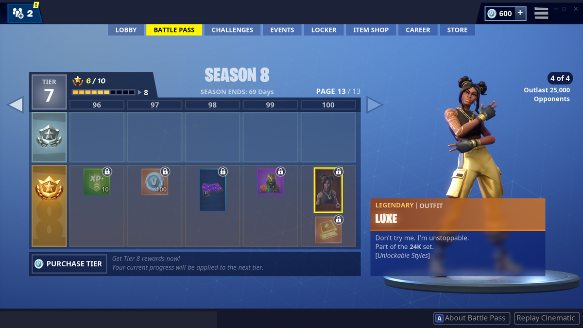 the fortnite season 8 tier 100 skin is luxe with four unlockable styles gamesradar - fortnite free tier week 1 season 8