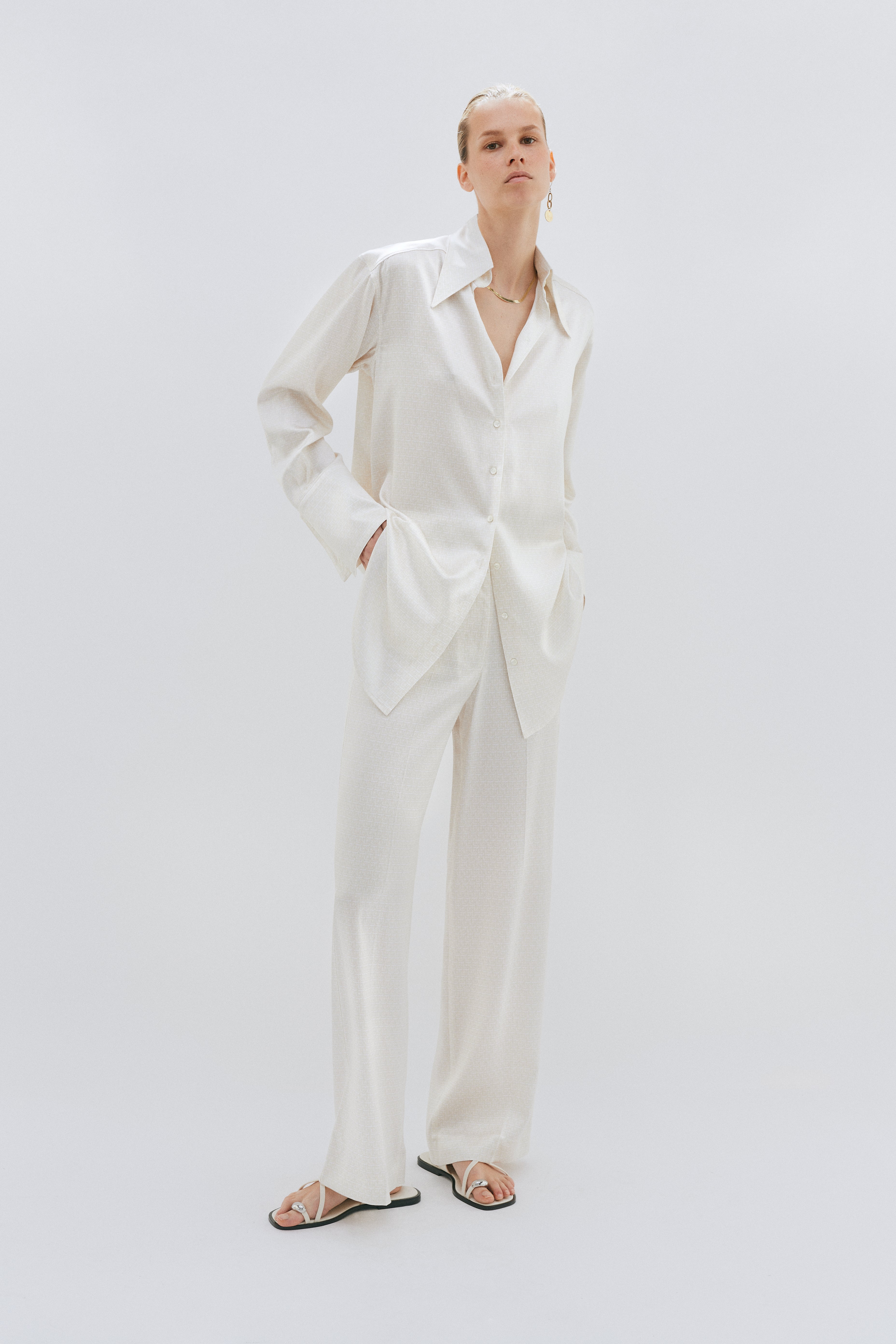 Ivory Lp Printed Silk Wide Leg Tailored Trouser | Laura Pitharas