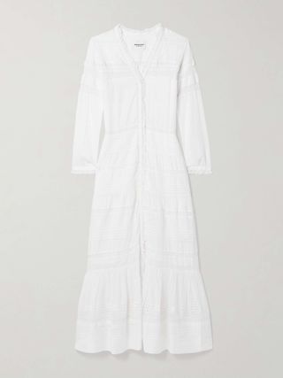 Daniva Lace-Trimmed Broderie Anglaise Organic Cotton-Voile Maxi Dress