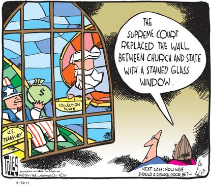 Political cartoon U.S. Supreme Court church state separation