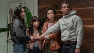 Melissa Barrera, Jenna Ortega, Jasmin Savoy Brown and Mason Gooding in Scream VI