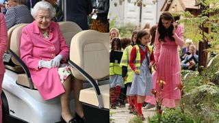 Queen Elizabeth and Kate Middleton at the Chelsea Flower Show in different years