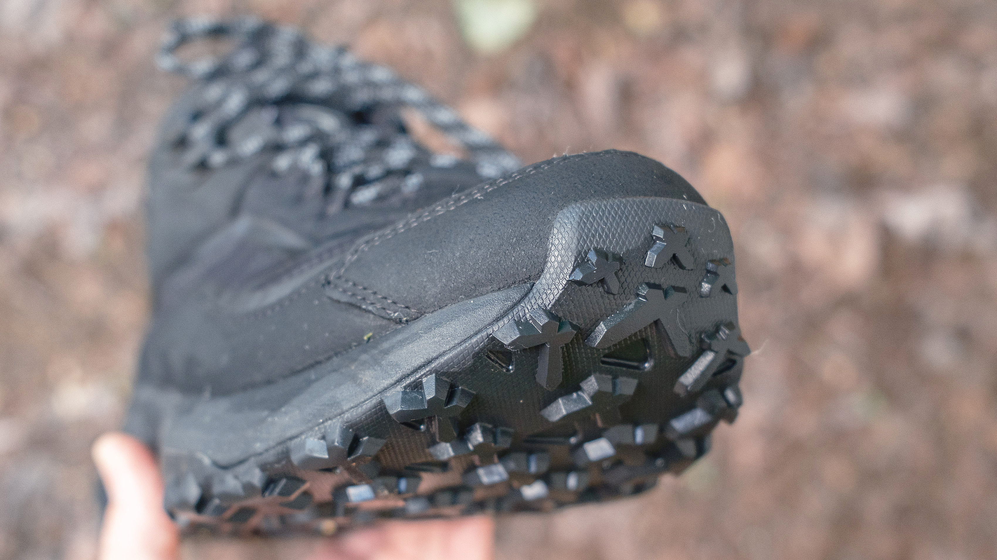 Close-up of the toecap on the Timberland Motion Access Mid Waterproof Sneakers (black)