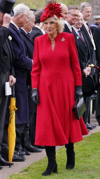 Camilla, The Queen Consort, Colonel, Grenadier Guards is seen meeting guests after a ceremony