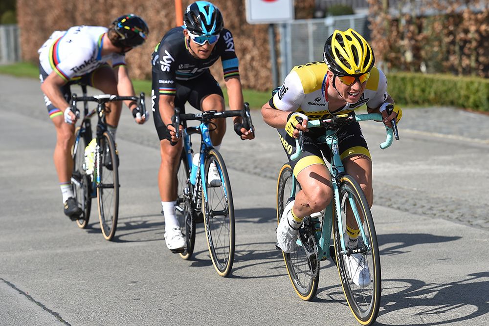 Sep Vanmarcke, Michael Kwiatkowski and Peter Sagan in action at the Tour of Flanders