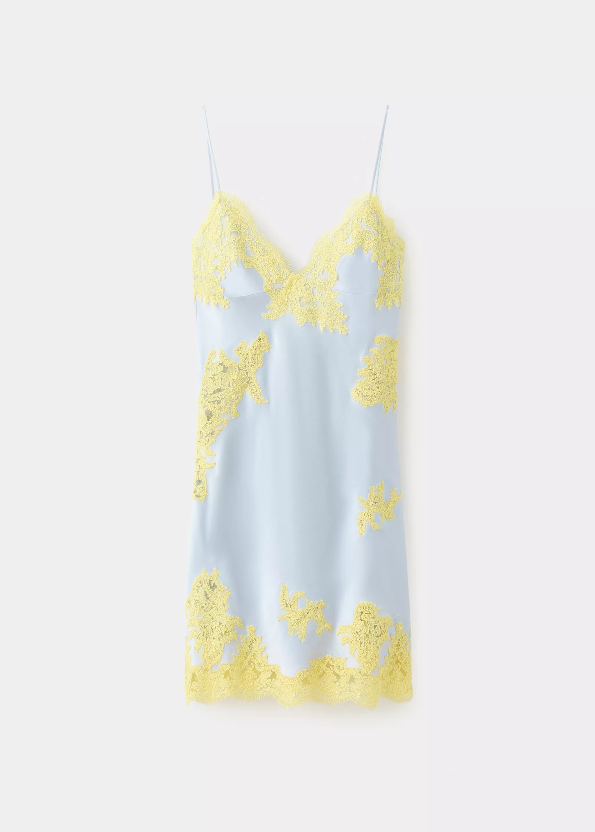 Satin Dress With Raised Blonde Lace - Women | Mango Usa