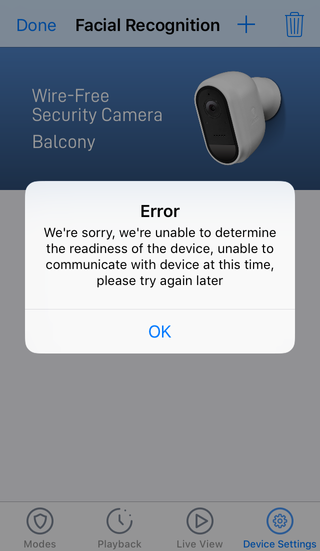 Swann Wireless Security Camera app error message