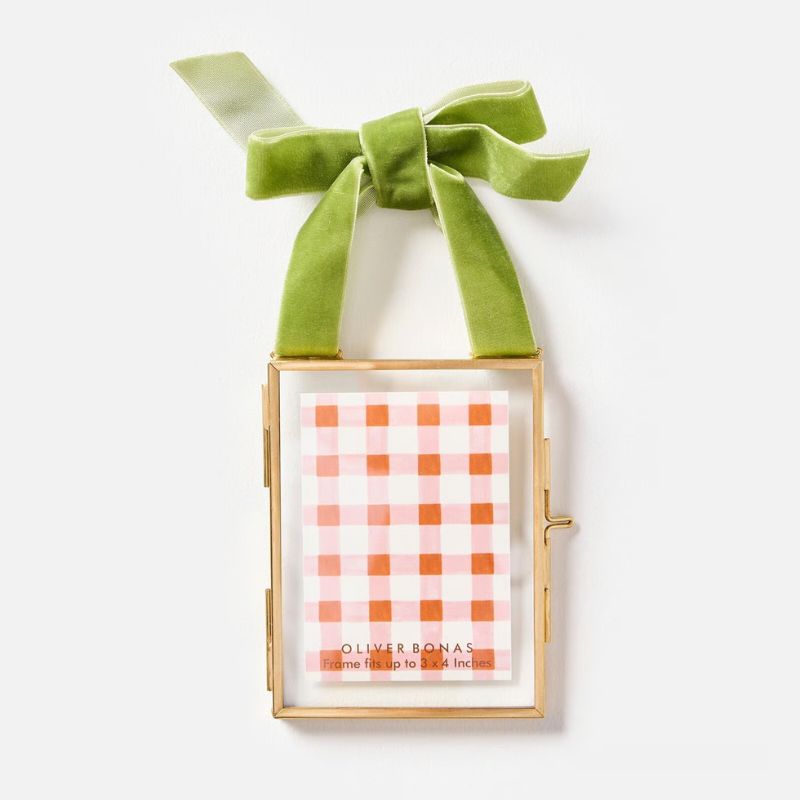 mini photo frame decoration with green ribbon bow