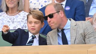 Prince George of Cambridge and Prince William, Duke of Cambridge attend The Wimbledon Men's Singles Final at the All England Lawn Tennis and Croquet Club on July 10, 2022 in London, England