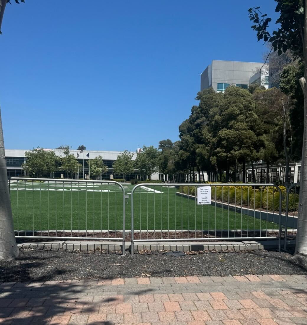 Madden field at EA HQ, closed off with metal barriers