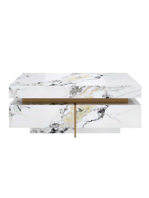 Square Marble Textured Coffee Table With Drawers