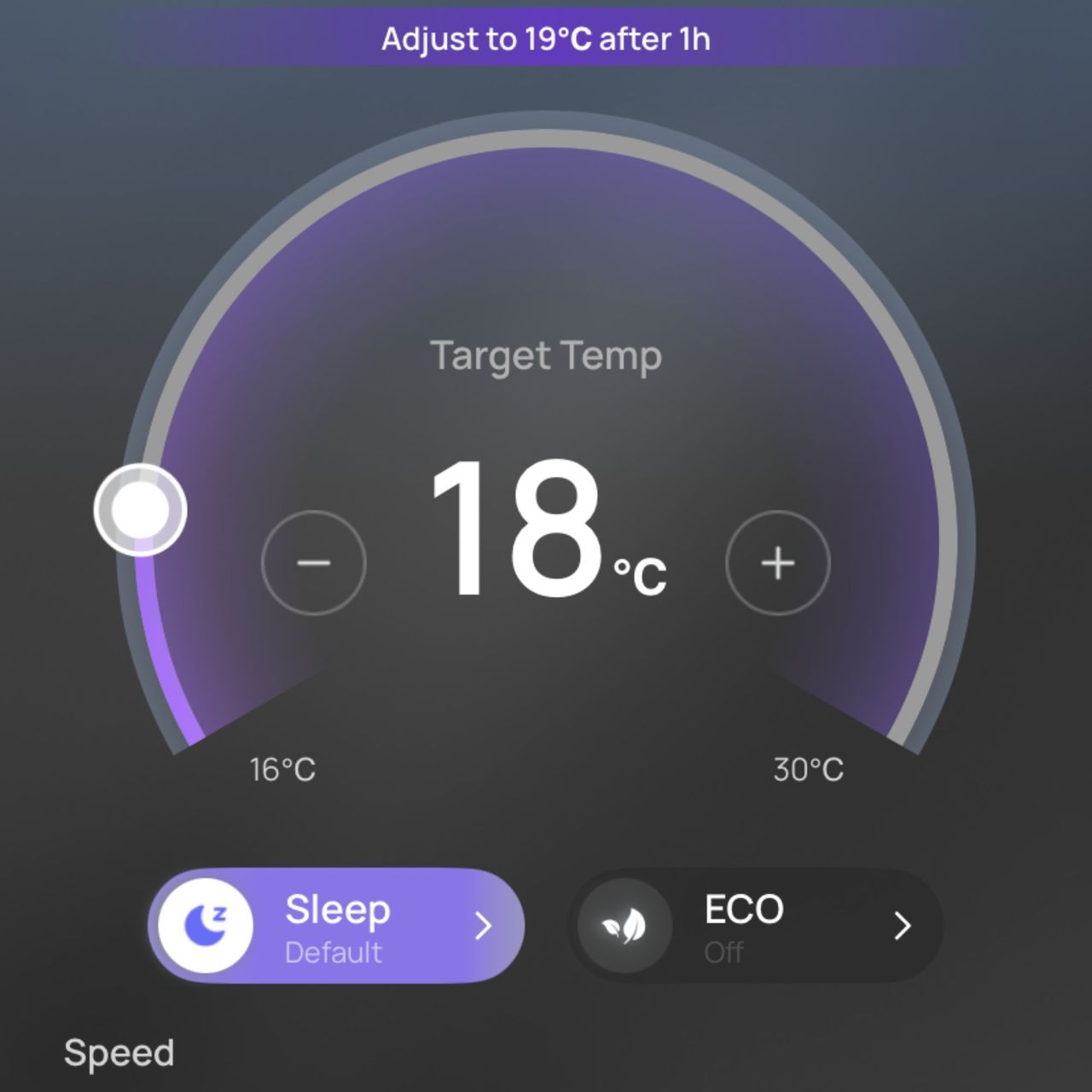 Screenshot of the Dreo 318s portable air conditioner app in Sleep Mode