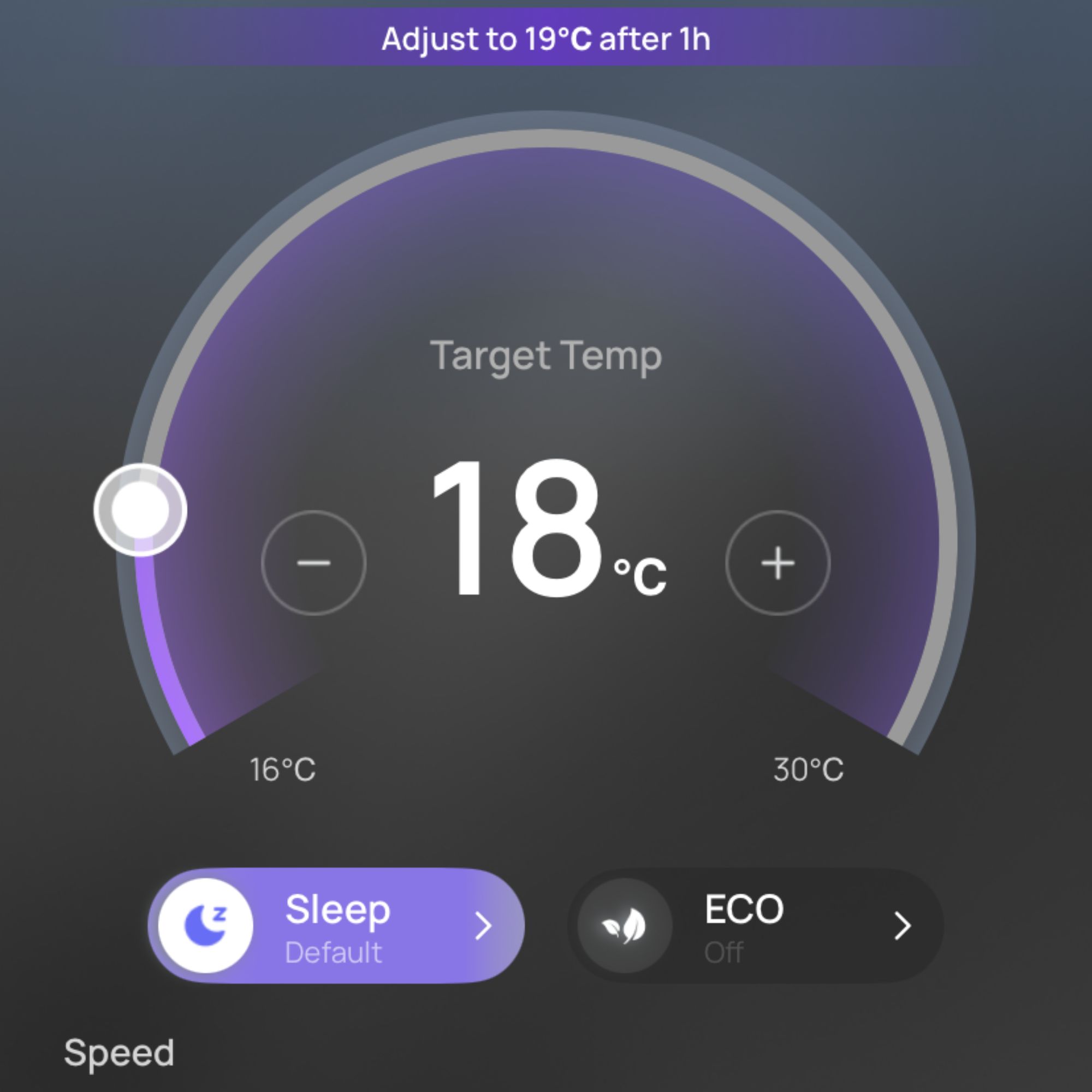 Screenshot of the Dreo 318s portable air conditioner app in Sleep Mode