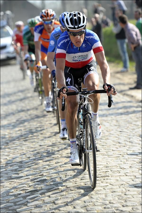Sylvain Chavanel (Omega Pharma-Quickstep) leads an escape group in the E3 Prijs Vlaanderen-Harelbeke