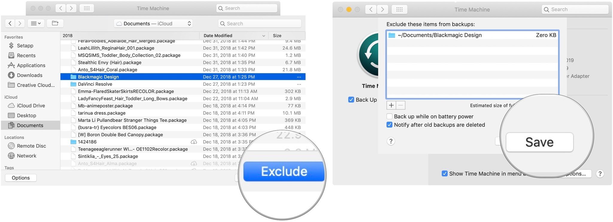 exclude files from Time Machine backup