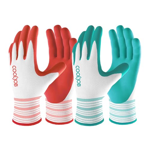 Cooljob 6 Pairs Gardening Gloves for Women Ladies, Breathable Rubber Coated for Yard Garden, Outdoor Indoor Protective Work With Grip, Medium Size, Red &amp;amp; Green