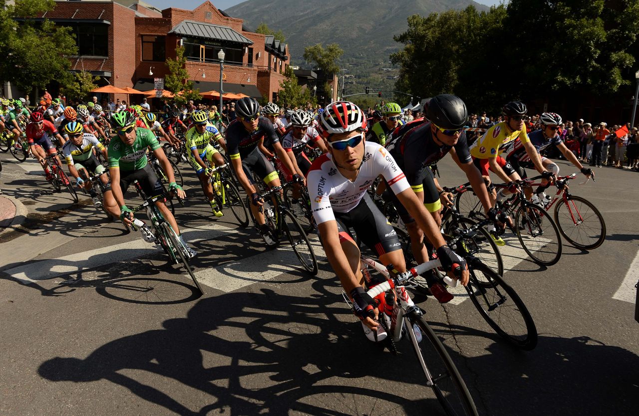 The peloton heads out of Aspen