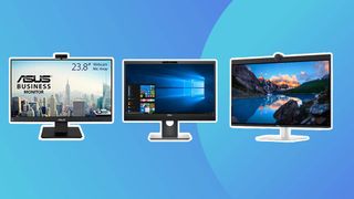 Three options as the best monitor with webcam on a blue background