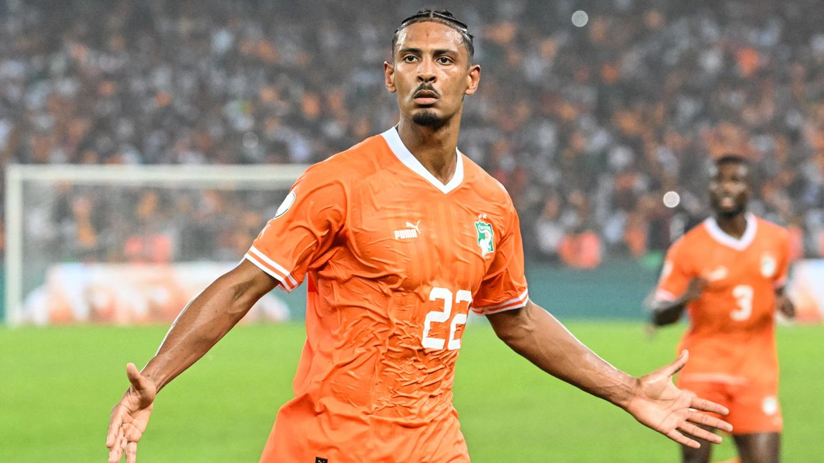 Sebastien Haller celebrates a goal at Africa Cup of Nations