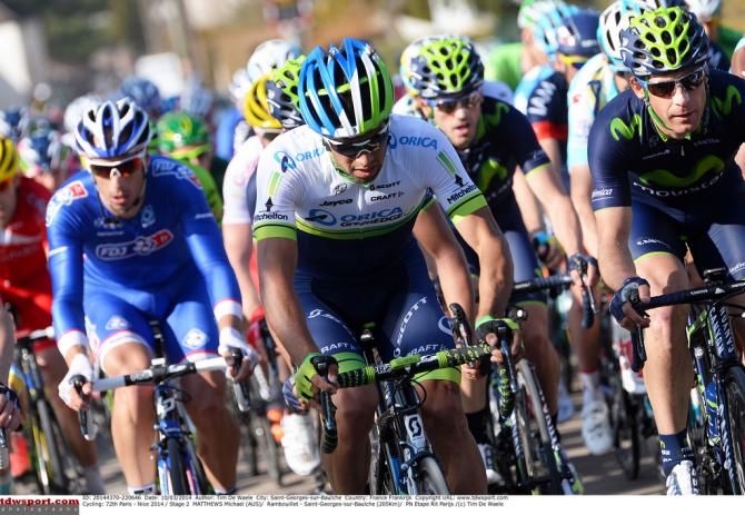 Michael Matthews (Orica-GreenEdge) drives the pace