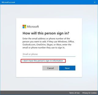 Create account without Microsoft account option