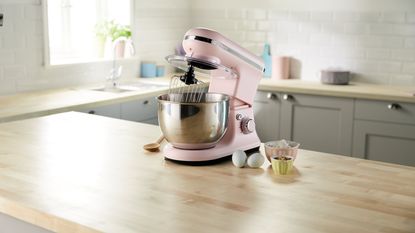 Pink stand mixer in kitchen 