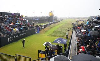 Jason Day teeing off on the final day of the 151st Open