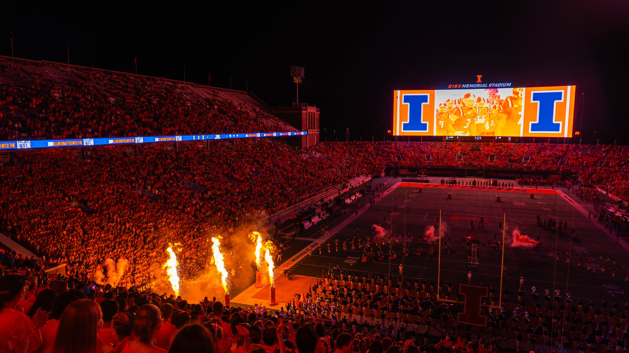 University of Illinois&rsquo; Gies Memorial Stadium ready for college football game day. 