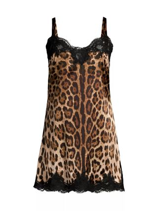 Dolce & Gabbana Cheetah Print & Lace Silk Slip Dress