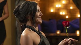 Rose Sombke receives a rose on The Bachelor from Grant Ellis.