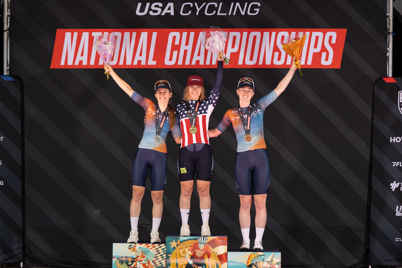 The final podium of the US Pro Road Championships 2025 Elite Women's Criterium
