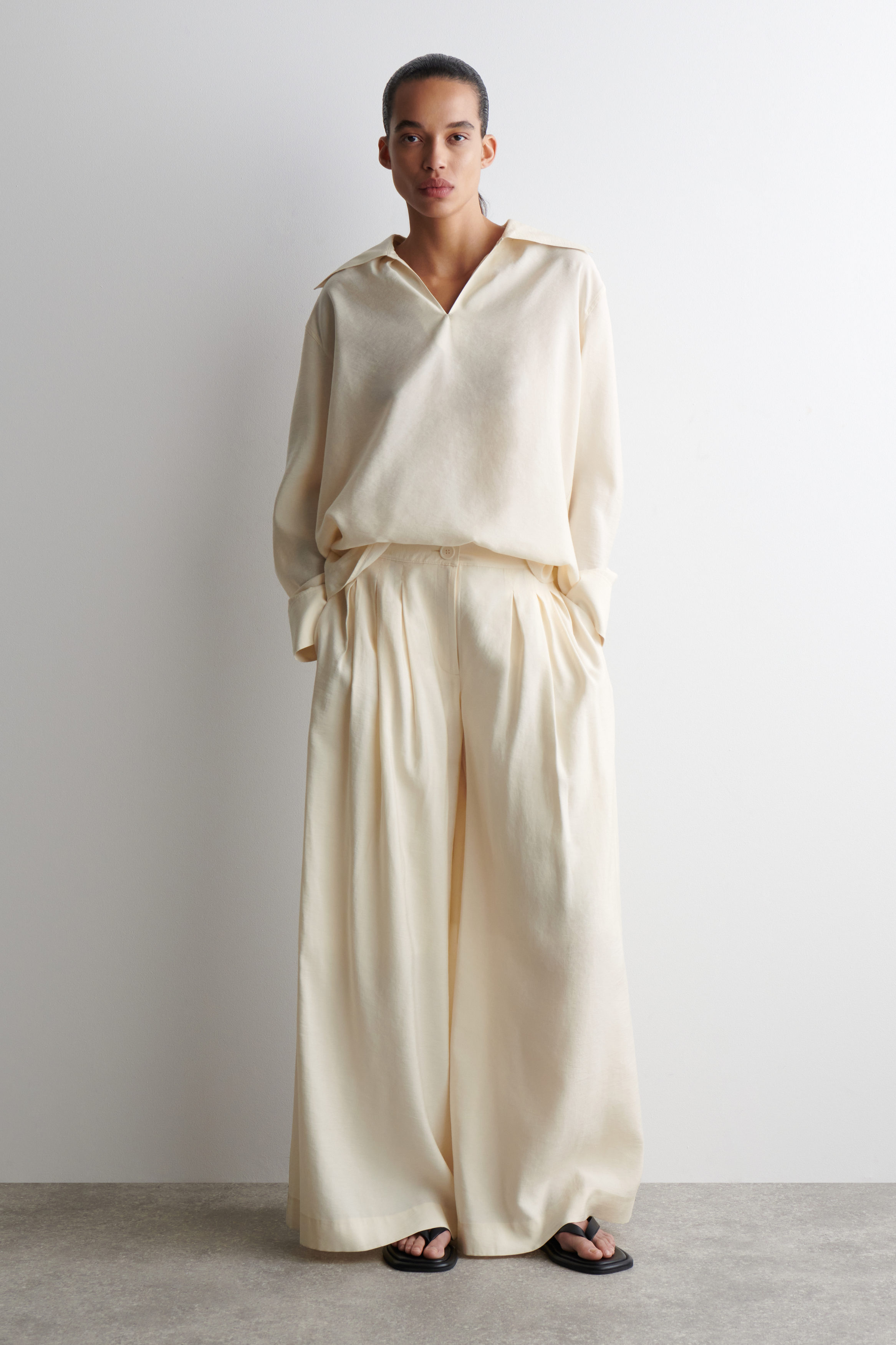 Pleated Modal Wide-Leg Trousers