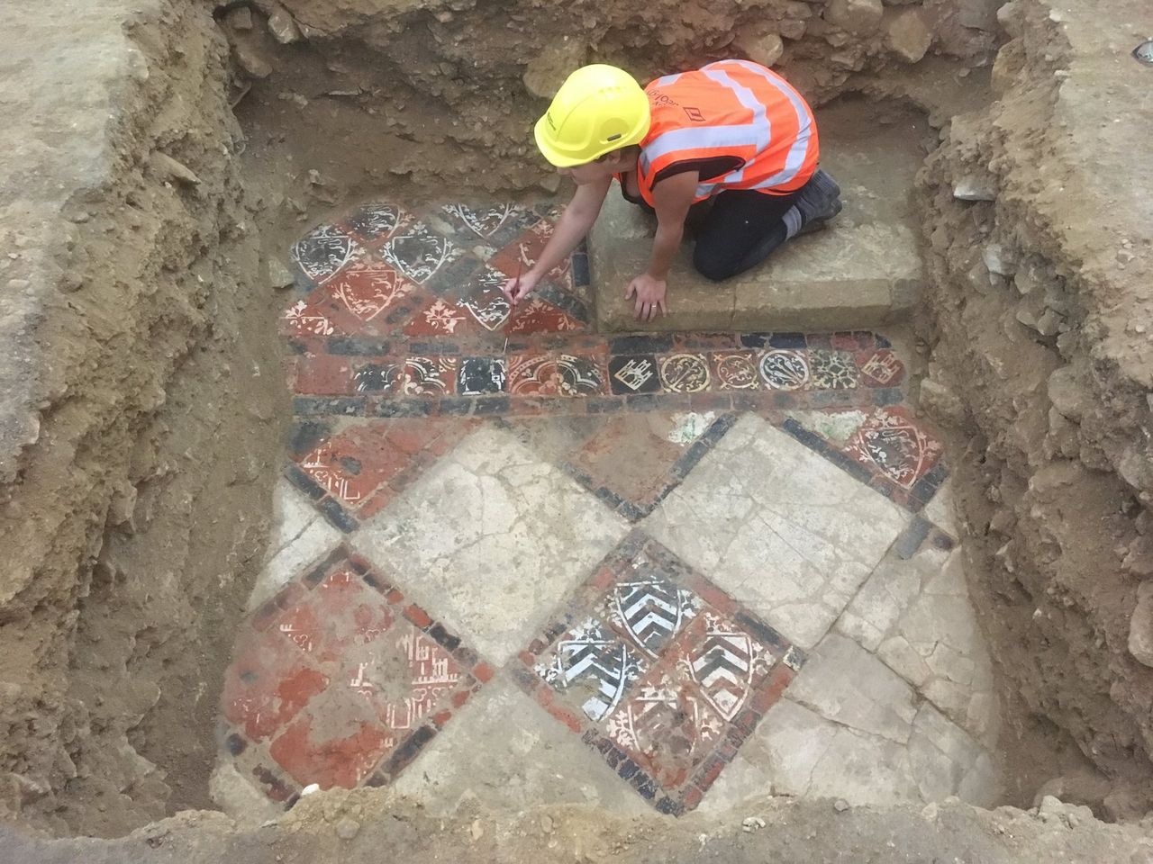 The 14th-century tiled floor found during the abbey's Footprint project.