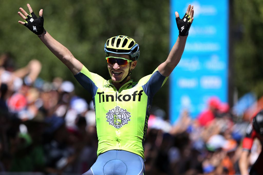 Jay McCarthy (Tinkoff) celebrates his TDU stage win
