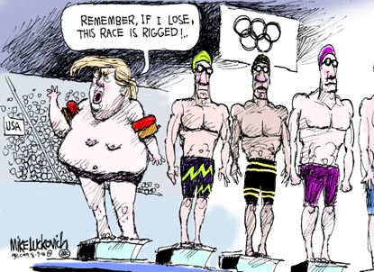 Political cartoon World Rio Olympics Donald Trump election rigged