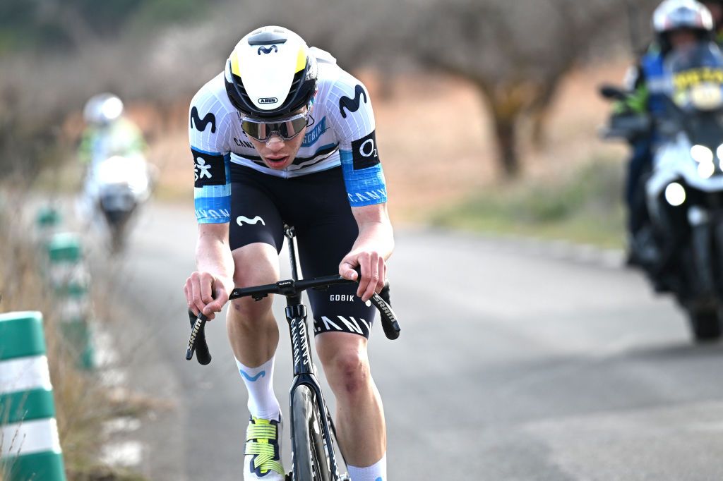 ALPUENTE SPAIN FEBRUARY 07 Ivan Romeo of Spain and Movistar Team competes in the breakaway during the 76th Volta a la Comunitat Valenciana 2025 Stage 3 a 1803km stage from Algemesi to Alpuente 958m on February 07 2025 in Alpuente Spain Photo by Szymon GruchalskiGetty Images