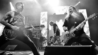 Willie Adler and Mark Morton of Lamb of God perform during Slayer With Lamb Of God And Behemoth In Concert at The Theater at Madison Square Garden on July 27, 2017 in New York City.