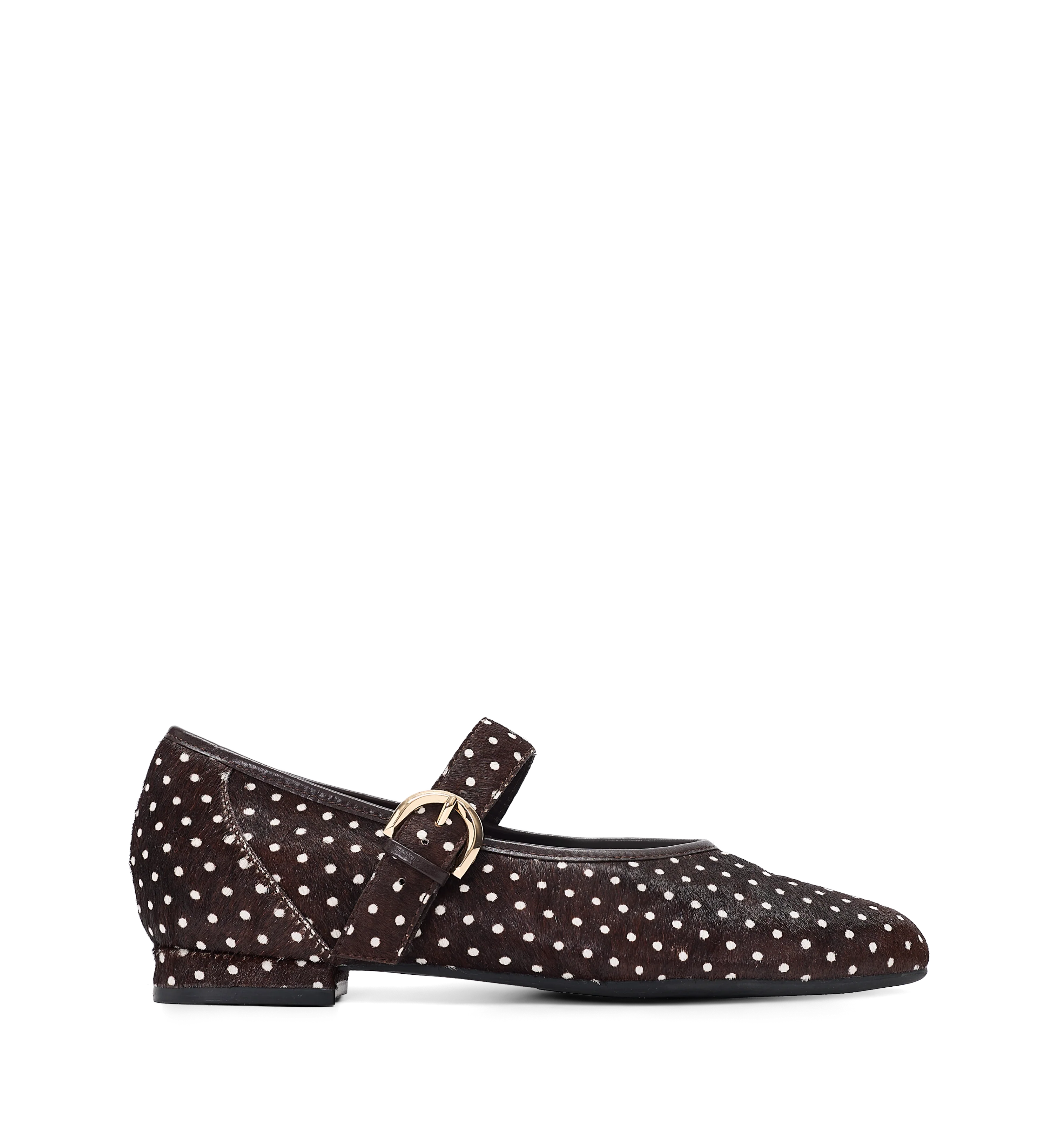 Bared Footwear, Chivi Chocolate Brown Polka Dot Calf Hair Ballet Flats