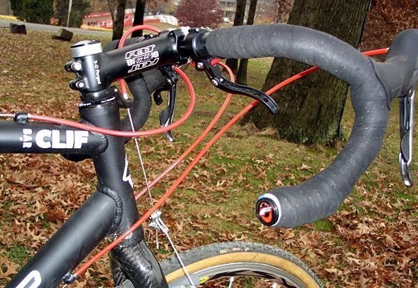 A close-up of the head-tube cluster