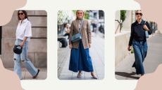 street style influencers showing how to style wide leg jeans
