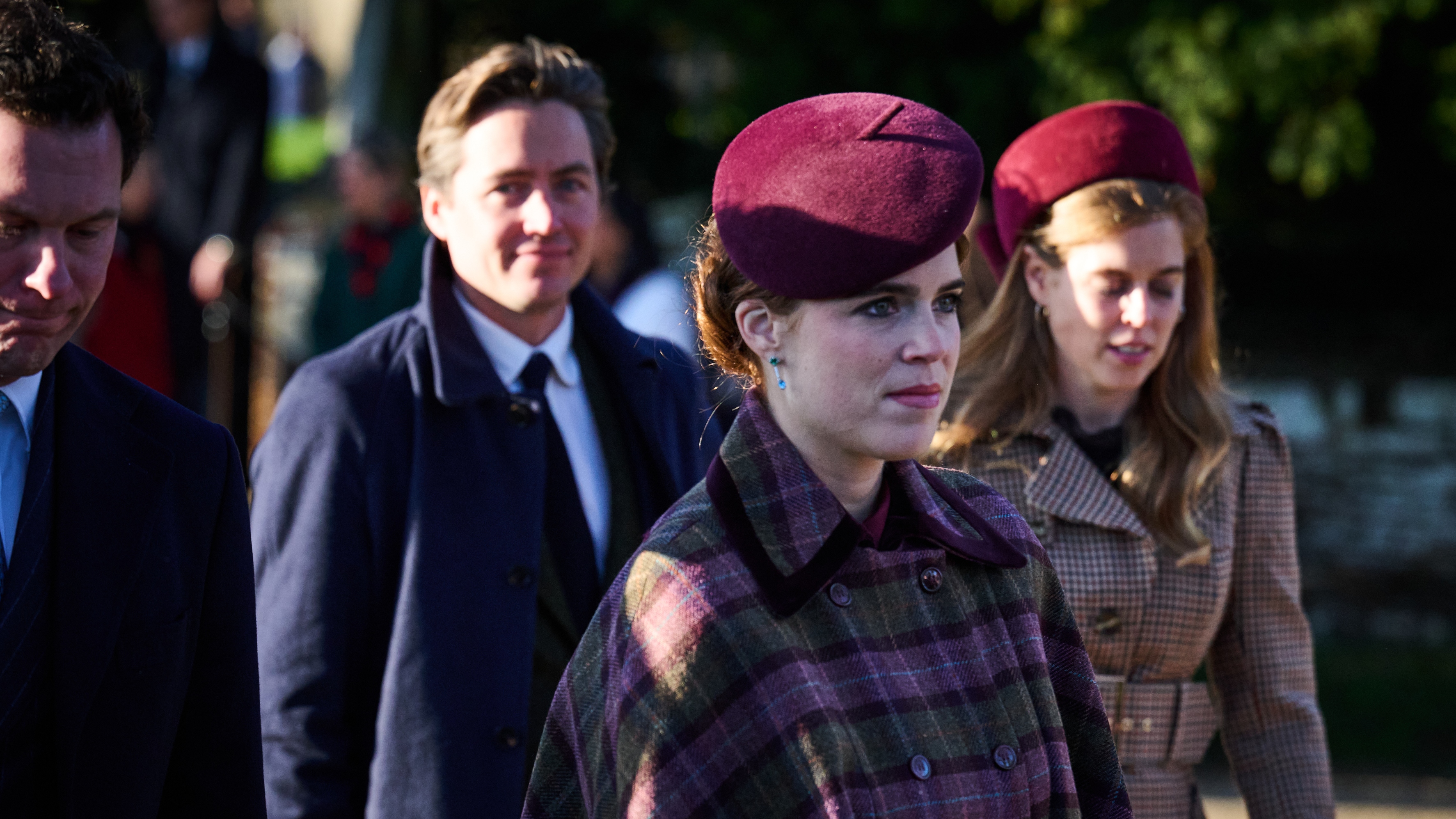Princess Eugenie and Princess Beatrice attend the Christmas Morning Service at Sandringham Church on December 25, 2025