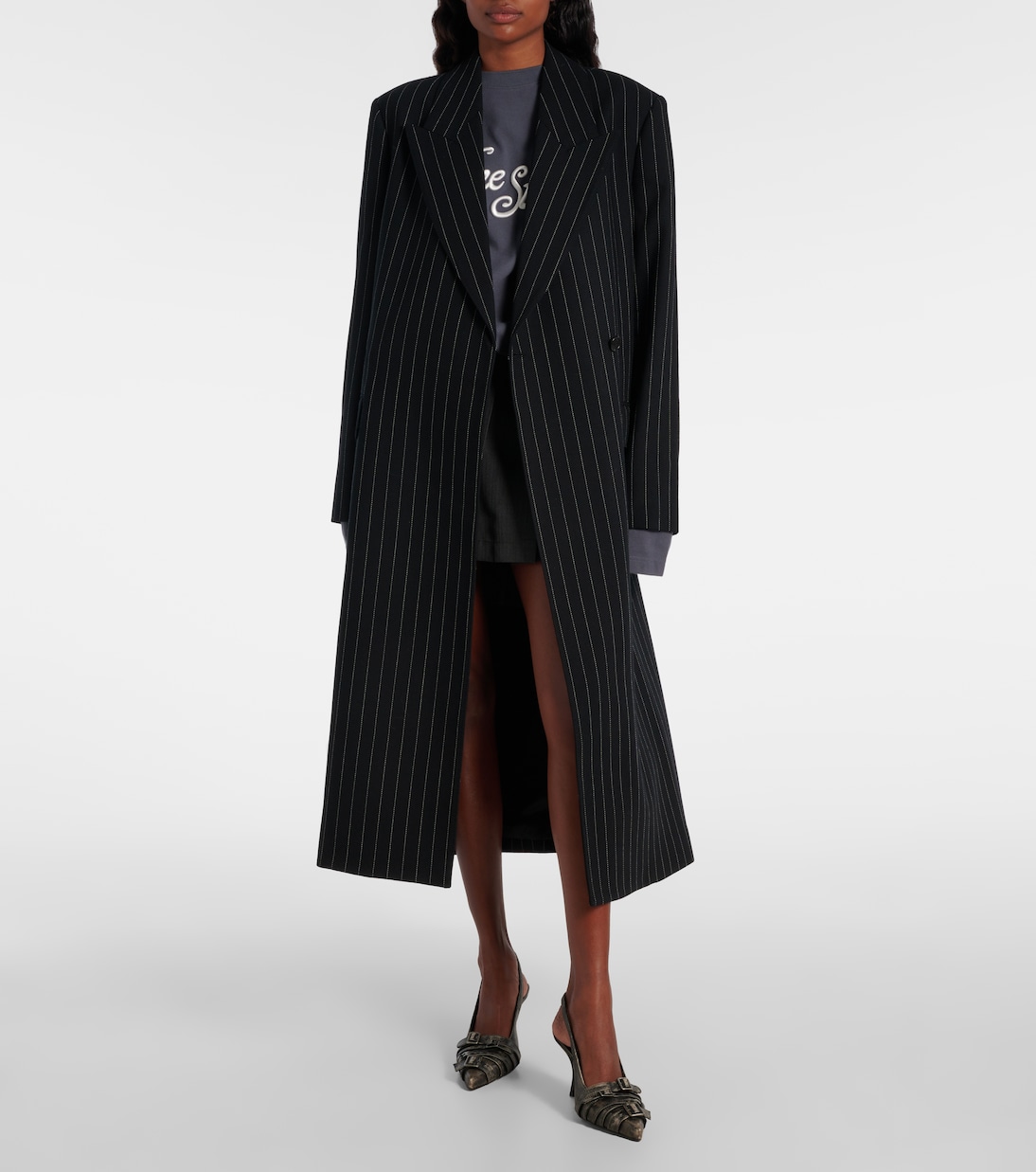 Olyx Pinstriped Wool Coat