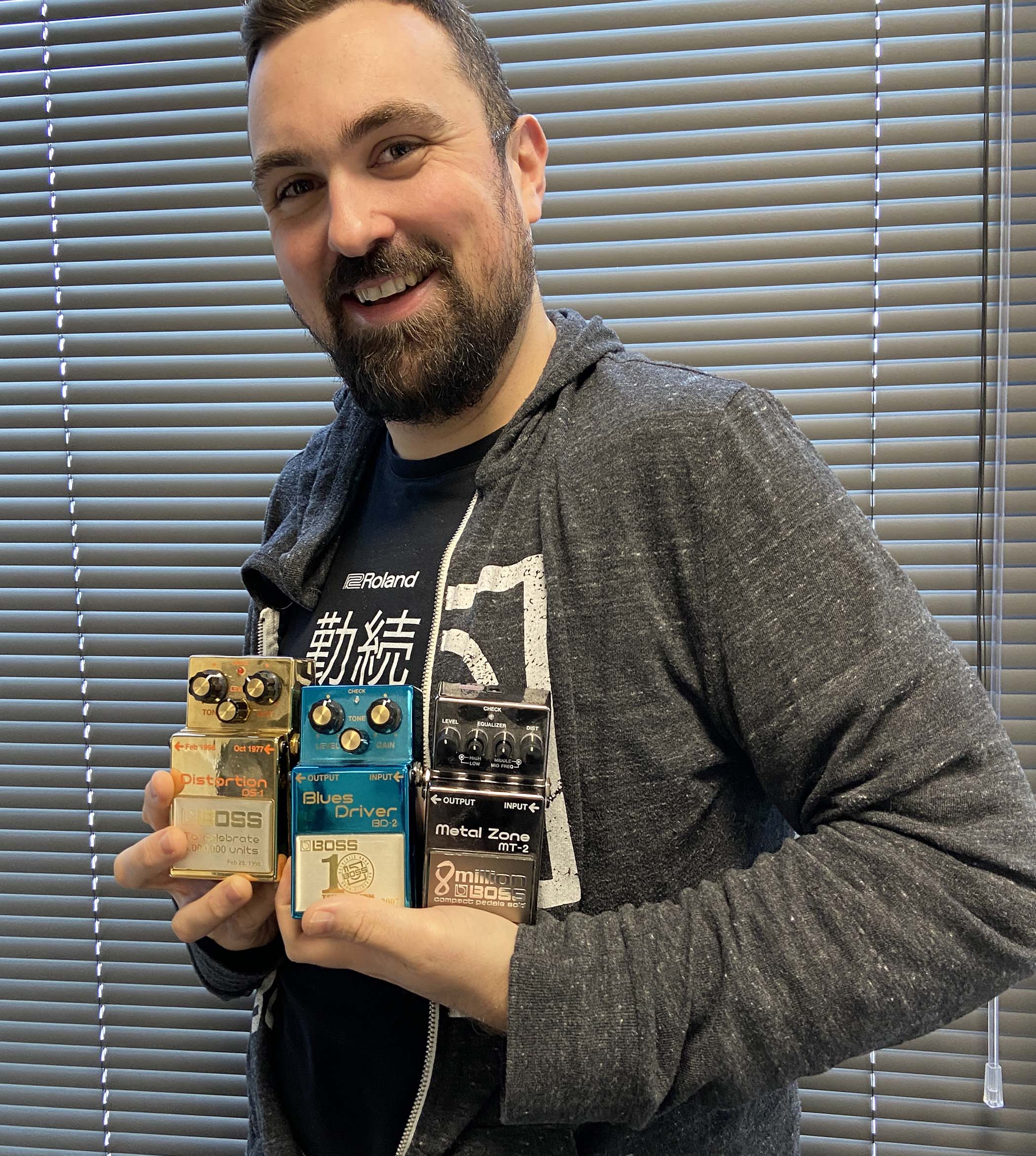 Matt Knight from Boss with a trio of Boss pedals.