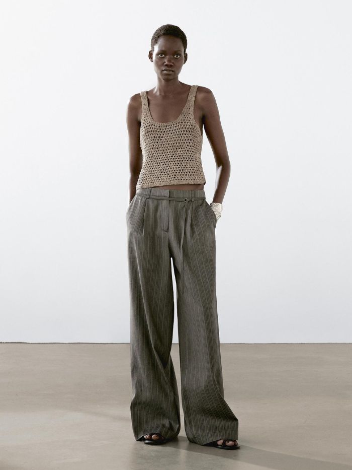 Massimo Dutti Multi-stripe Trousers with Belt Detail