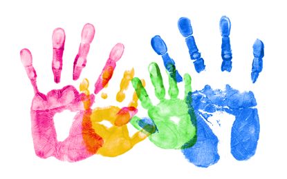 Colorful hand prints of a family