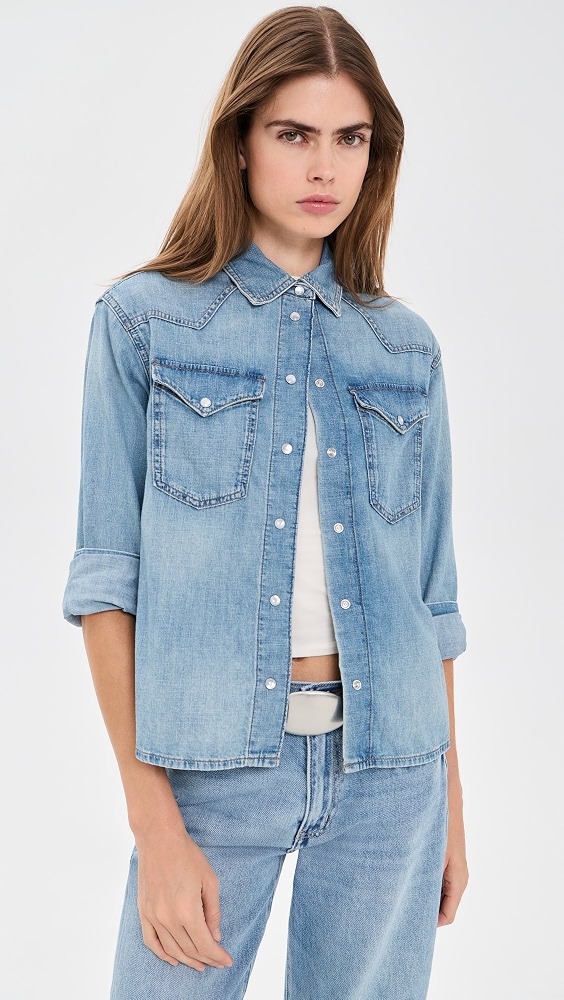 Denim Oversized Western Shirt - Uptown Wash