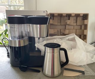 OXO 9 cup coffee maker unboxed on the countertop