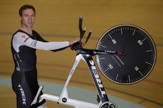 Jens Voigt (Trek Factory Racing) shows off his Hour Record bike