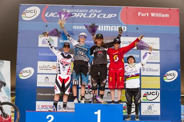 Elite women's World Cup podium at Fort William