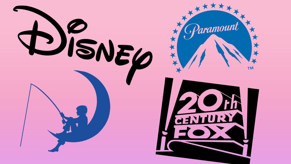 Four of the best entertainment logos on a pink and violet gradient background